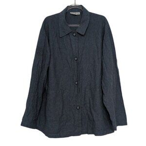 Vintage Croft & Barrow Linen Blend Shirt Womens Size XL Blue Pockets USA Made